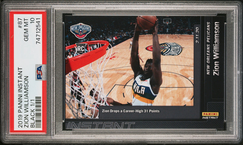 PSA 10 GEM-MT Zion Williamson 2019 Panini Instant #87 Rookie Card Black 1/1 Career High