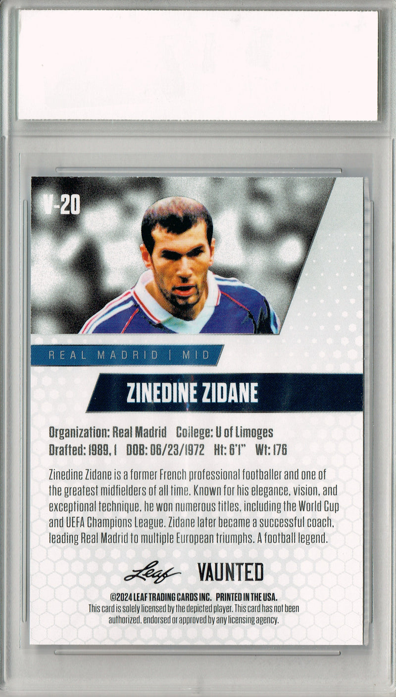 Zinedine Zidane 2024 Leaf Vaunted #V-20 White Shimmer 1/1 Rookie Card PGI 10