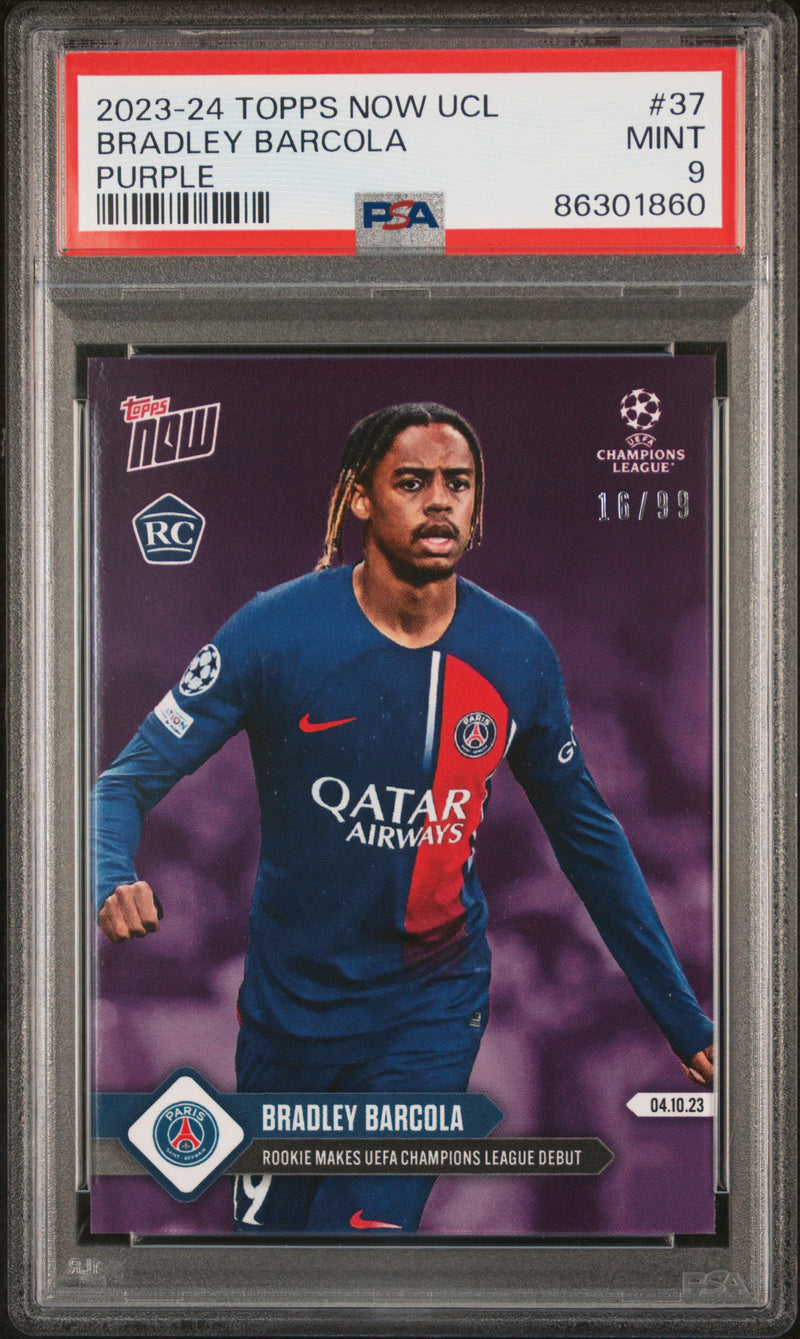 PSA 9 Bradley Barcola 2023 Topps Now #37 Purple SP Only 99 Made Rookie Card Paris Saint Germain