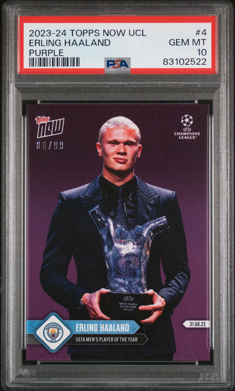 Erling Haaland PSA 10 2023 Topps Now #4 Rare Trading Card Purple SP #86/99