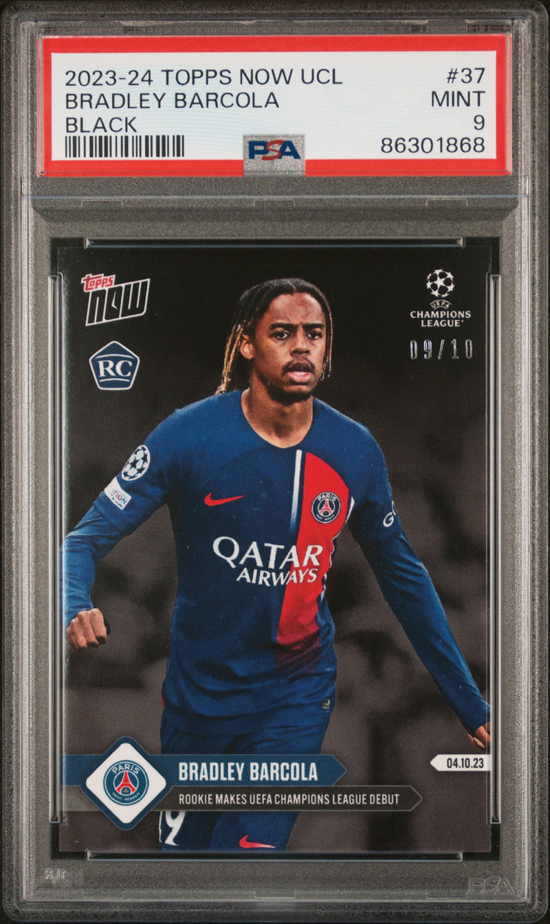 PSA 9 Bradley Barcola 2023 Topps Now #37 Black SP The #9/10 Made Rookie Card Paris Saint Germain