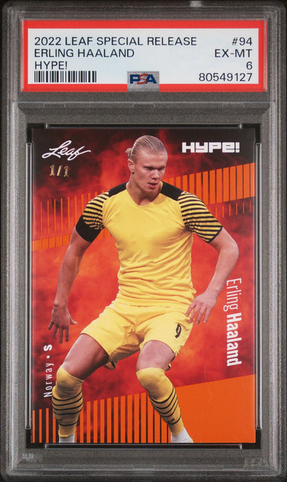 PSA 6 Erling Haaland 2022 Leaf Hype! #94 Orange Masterpiece 1/1 Rare Trading Card