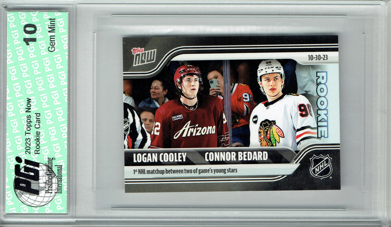 Connor Bedard 2023 Topps Now #23 with Logan Cooley Rookie Card PGI 10 Sticker