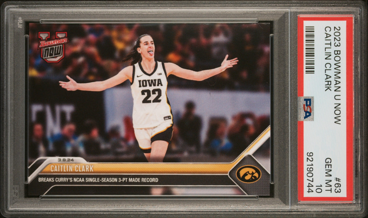 PSA 9 Caitlin Clark 2023 Bowman University Now #63 3 Pt Record! Rookie Card
