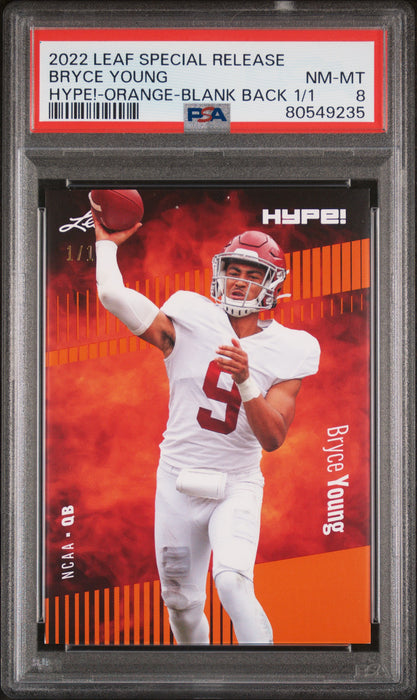 PSA 8 NM-MT Bryce Young 2022 Leaf Hype! #80A Orange Blank Back 1/1 Rookie Card