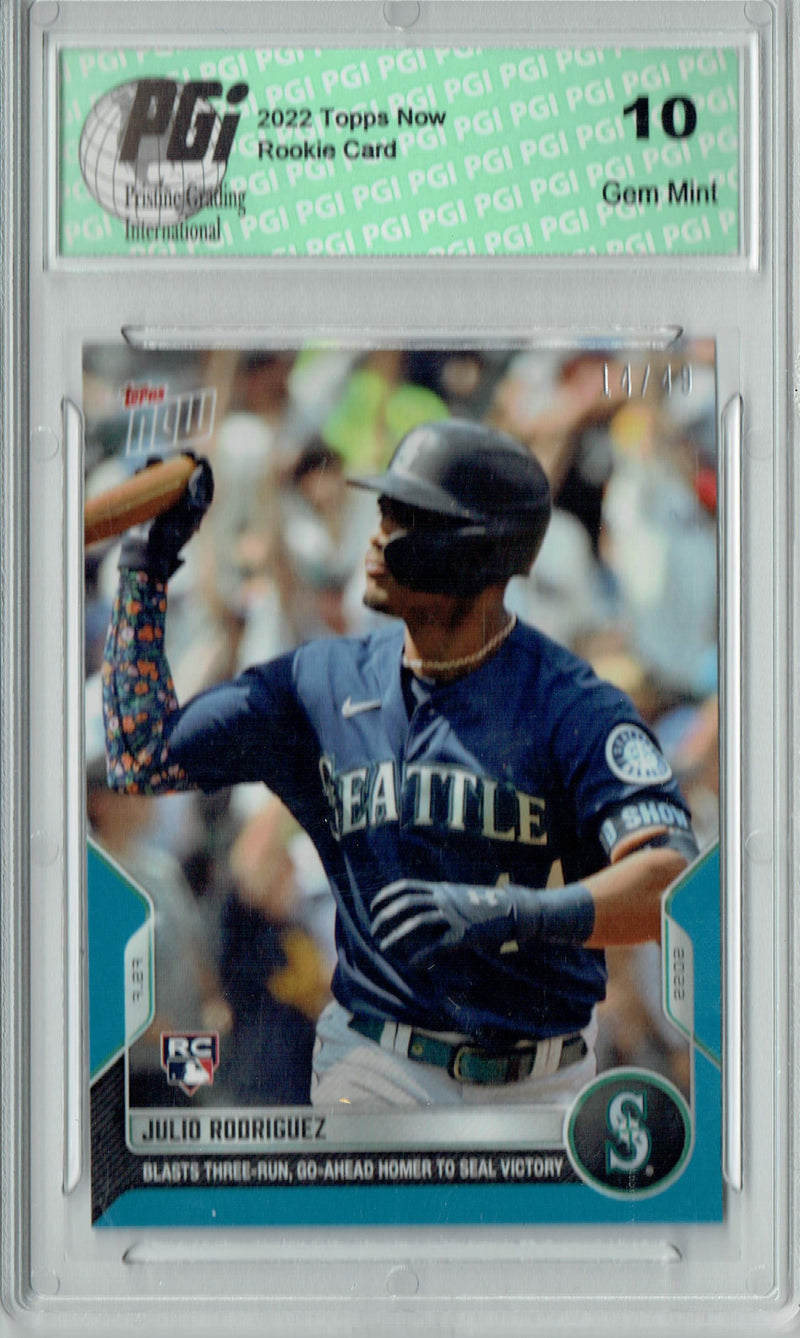 Julio Rodriguez 2022 Topps Now  #606 Blue SP #14/49 Rookie Card PGI 10