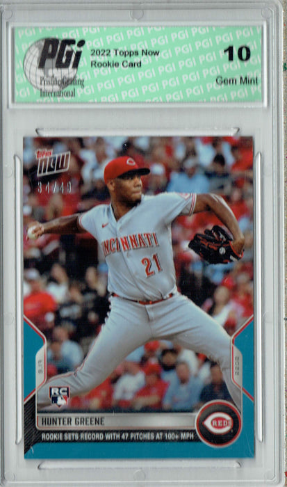 Hunter Greene 2022 Topps Now #916 Blue SP #34/49 Rookie Card PGI 10