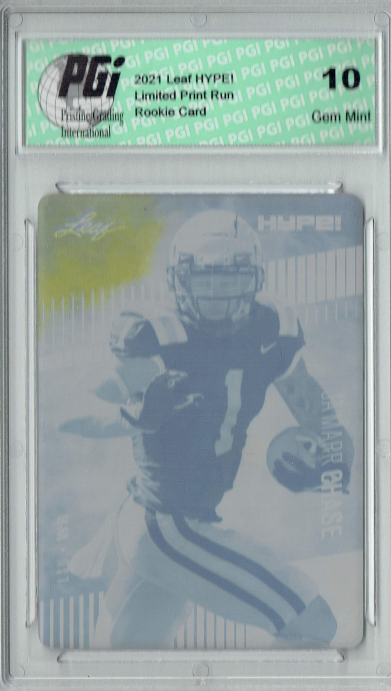 Ja'Marr Chase Rookie Card LSU / Cincinnati PGI 10 Gem Mint Football Trading Card 2021 LEAF HYPE! #52 Yellow Printing Plate 1 of 1