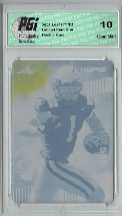 Ja'Marr Chase 2021 LEAF HYPE! #52 Yellow Printing Plate 1 of 1 Rookie Card PGI 10