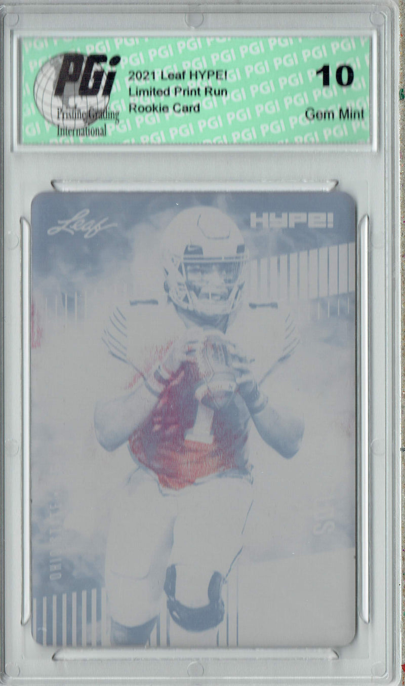 Justin Fields Rookie Card Ohio State / Chicago PGI 10 Gem Mint Football Trading Card 2021 LEAF HYPE! #50 Black Printing Plate 1 of 1