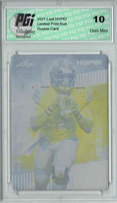 Justin Fields 2021 LEAF HYPE! #50 Yellow Printing Plate 1 of 1 Rookie Card PGI 10