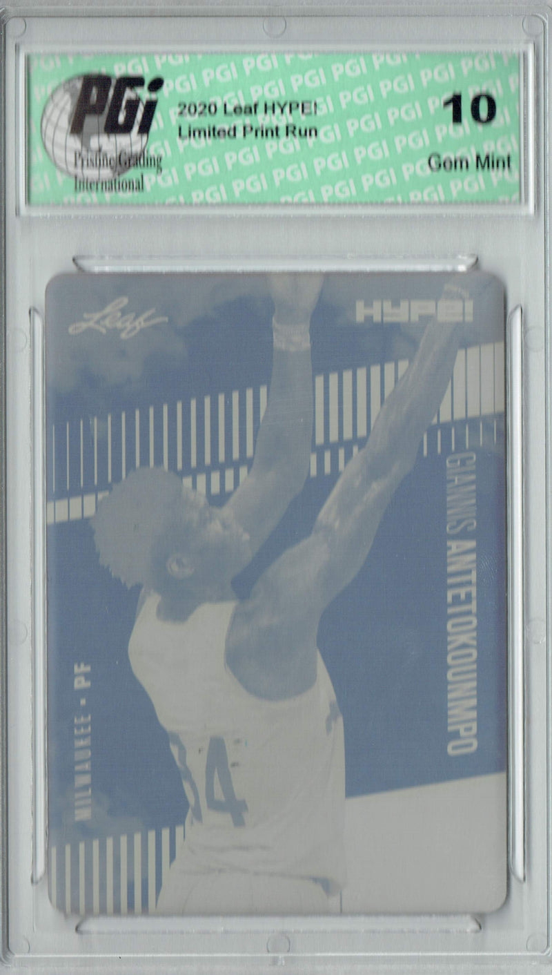 Giannis Antetokounmpo 2020 LEAF HYPE! #48 Yellow Printing Plate 1 of 1 Trading Card PGI 10