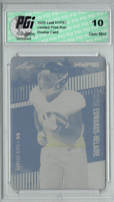Clyde Edwards-Helaire 2020 LEAF HYPE! #36A Yellow Printing Plate 1 of 1 Rookie Card PGI 10