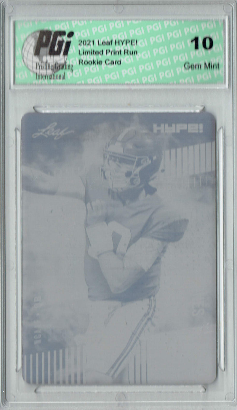 Mac Jones Rookie Card New England PGI 10 Gem Mint Football Trading Card 2021 LEAF HYPE! #60 Black Printing Plate 1 of 1