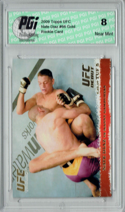 PGI 8 Nate Diaz vs Manny Gamburyan 2009 Topps UFC #66 Gold Rookie Card