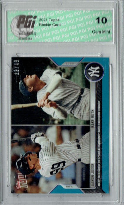Aaron Judge/Babe Ruth 2021 Topps Now #613 Blue SP #13/49 Trading Card PGI 10