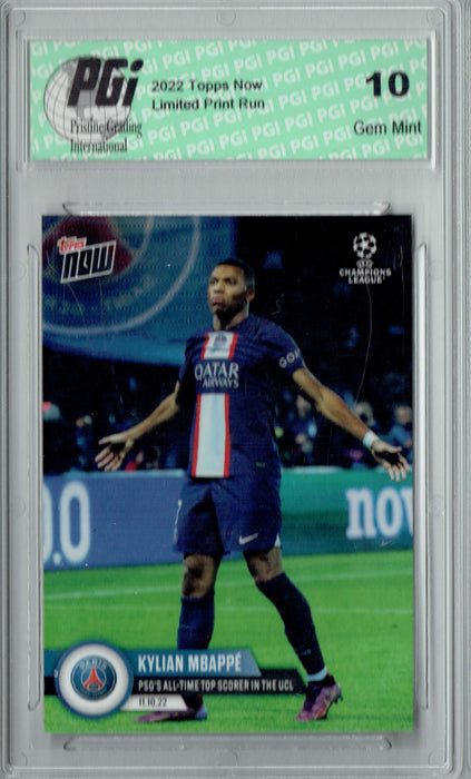 Kylian Mbappe 2022 Topps Now #37 PSG's All-Time Scorer Trading Card PGI 10