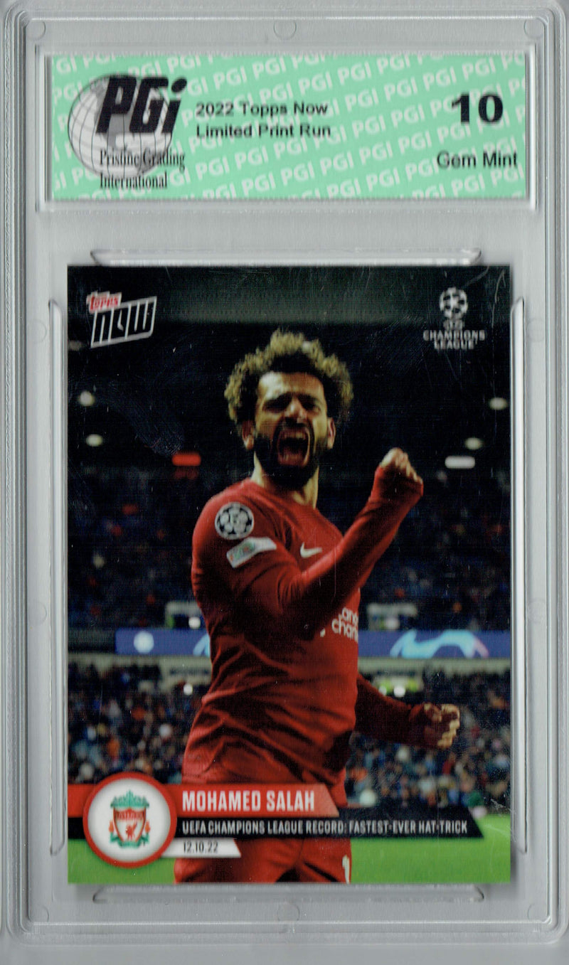 Mohamed Salah 2022 Topps Now #43 Fastest Hat-Trick Trading Card PGI 10