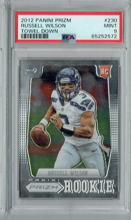 PSA 9 MINT Russell Wilson 2012 Panini Prizm #230 Rookie Card Towel Down