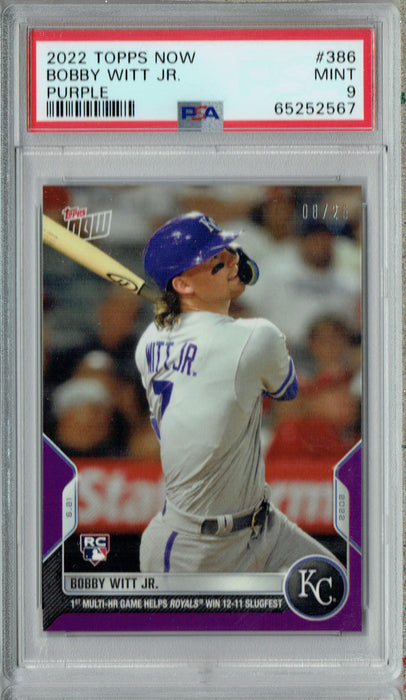 PSA 9 MINT Bobby Witt Jr. 2022 Topps Now #386 Rookie Card Purple SP #8/25 Royals