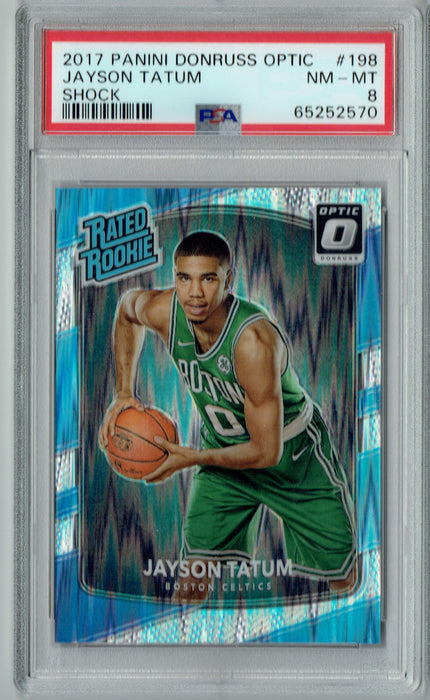 PSA 8 NM-MT Jayson Tatum 2017 Panini Donruss Optic #198 Rookie Card Shock SP