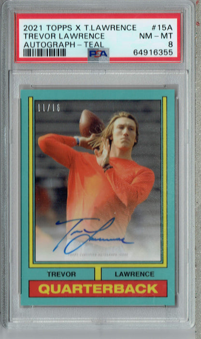 PSA 8 NM-MT Trevor Lawrence 2021 Topps X #15A Rookie Card Teal Auto #11/16