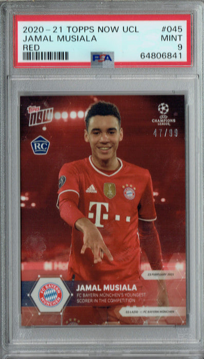 PSA 9 MINT Jamal Musiala 2020-21 Topps Now UCL #45 Rookie Card Red SP #47/99