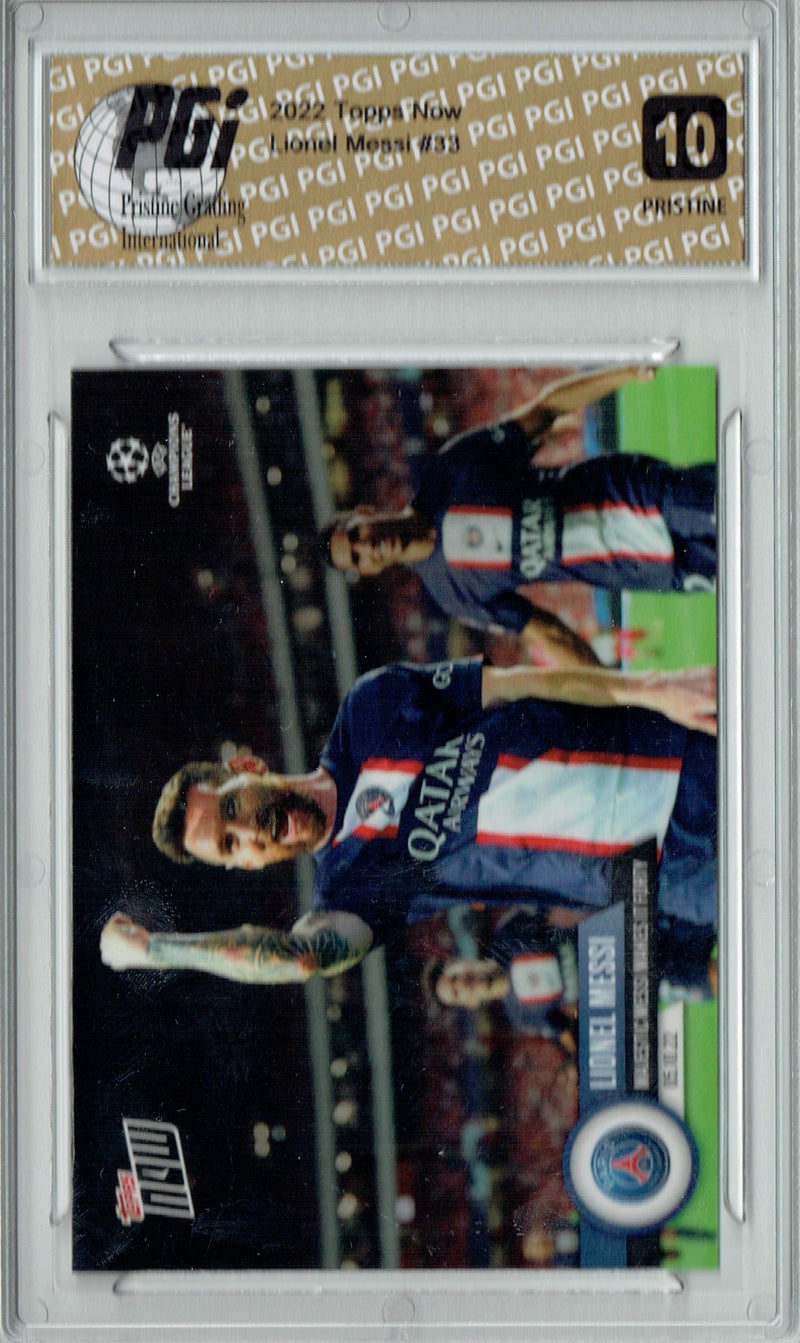 Lionel Messi 2022 Topps Now #33 PRISTINE Trading Card PGI 10