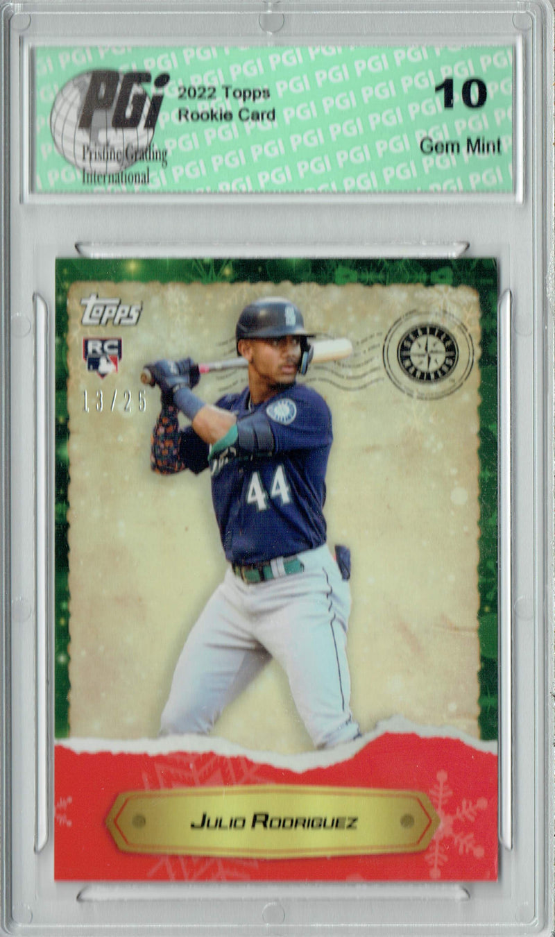 Julio Rodriguez 2022 Topps #15 Holiday Border #13/25 Rookie Card PGI 10