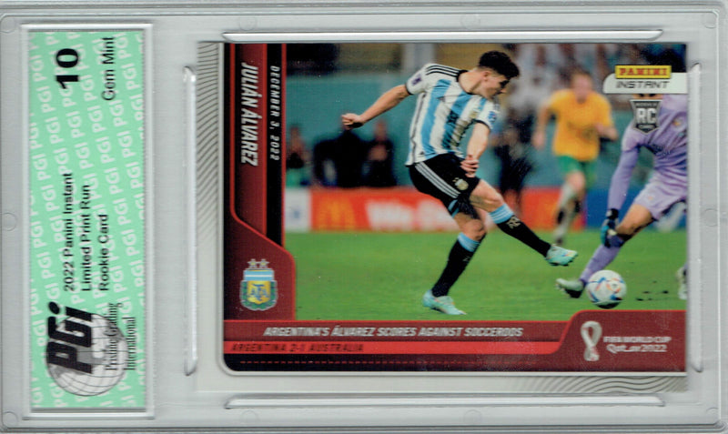 Julian Alvarez 2022 Panini Instant #86 World Cup Goal 1/558 Rookie Card PGI 10