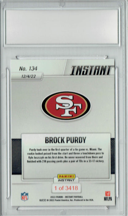 Brock Purdy 2022 Panini Instant #134 1st NFL Game! Rookie Card PGI 10