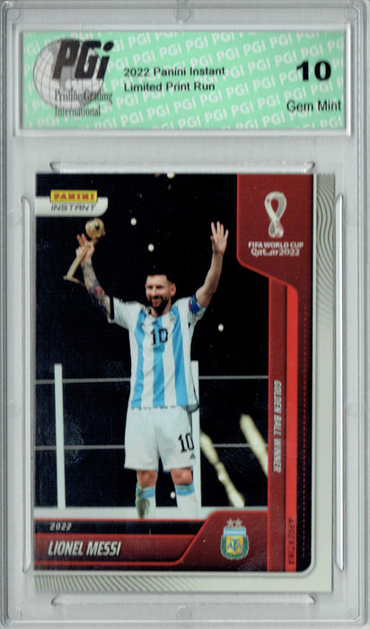 Lionel Messi 2022 Panini Instant #132 World Cup Golden Ball 1/6262 Card PGI 10