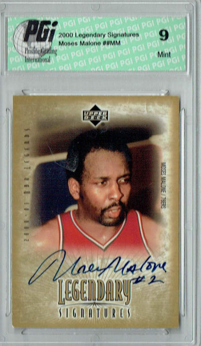 PGI 9 Moses Malone 2000 Upper Deck Legendary Signatures #MM On Card Auto Trading Card