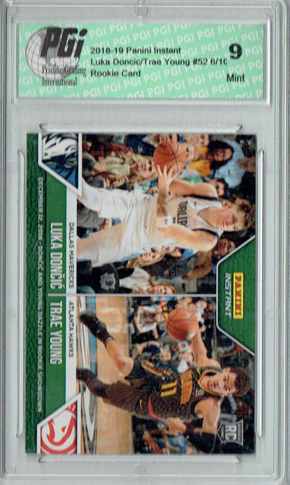 PGI 9 Luka Doncic/Trae Young 2018 Panini Instant #52 Green SP #6/10 Rookie Card