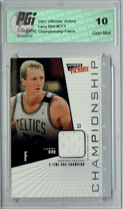 Larry Bird 2001 Ultimate Victory #CF5 Championship Fabric Trading Card PGI 10