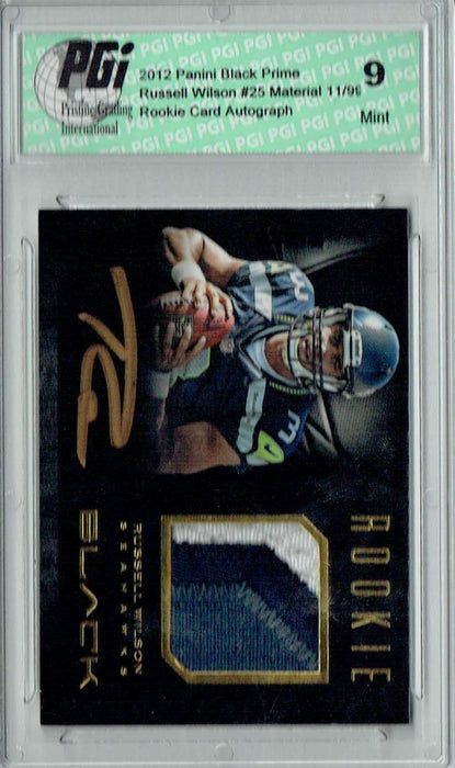 PGI 9 Russell Wilson 2012 Prime #25 Black Gold 3 Color Patch Auto 11/99 Rookie Card