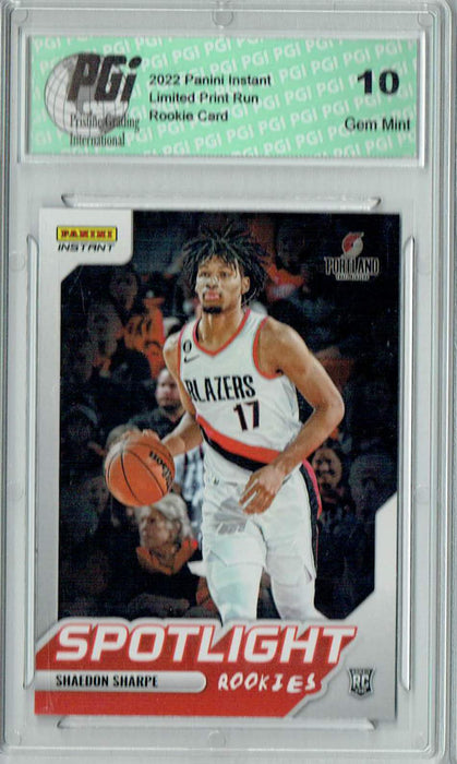 Shaedon Sharpe 2022 Panini Instant #RS-7 Spotlight 1/965 Rookie Card PGI 10