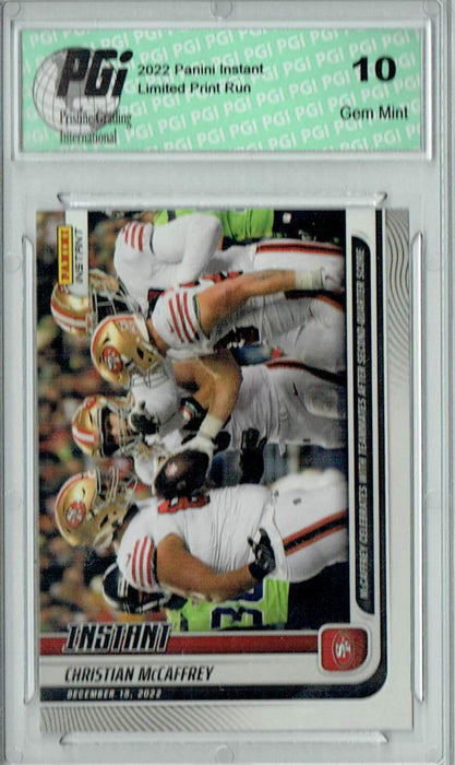 Christian McCaffrey 2022 Panini Instant #147 49ers SP 1/280 Trading Card PGI 10