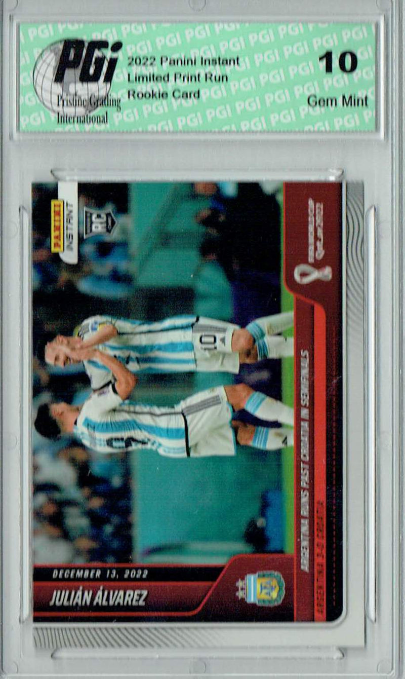 Julian Alvarez 2022 Panini Instant #109 w Lionel Messi 1/2954 Rookie Card PGI 10