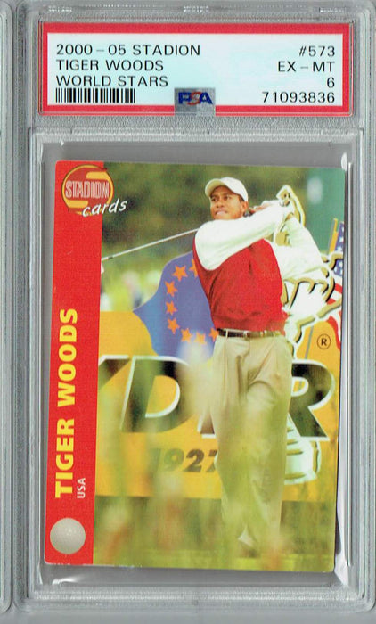PSA 6 EX-MT Tiger Woods 2000-05 Stadion #573 Rookie Card World Stars