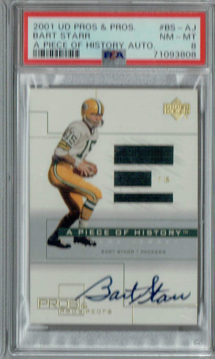 PSA 8 NM-MT Bart Starr 2001 UD Pros & Pros #BS-AJ Rare Trading Card A Piece Of History Auto