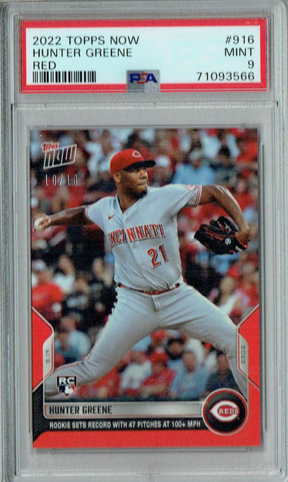 PSA 9 MINT Hunter Greene 2022 Topps Now #916 Rookie Card Red #10/10