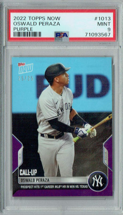 PSA 9 MINT Oswald Peraza 2022 Topps Now #1013 Rookie Card Purple #25/25