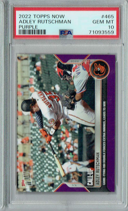 PSA 10 GEM-MT Adley Rutschman 2022 Topps Now #465 Rookie Card Purple #5/25