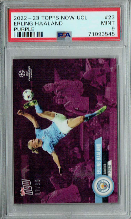 PSA 9 MINT Erling Haaland 2022-23 Topps Now UCL #23 Rare Trading Card Purple #7/99