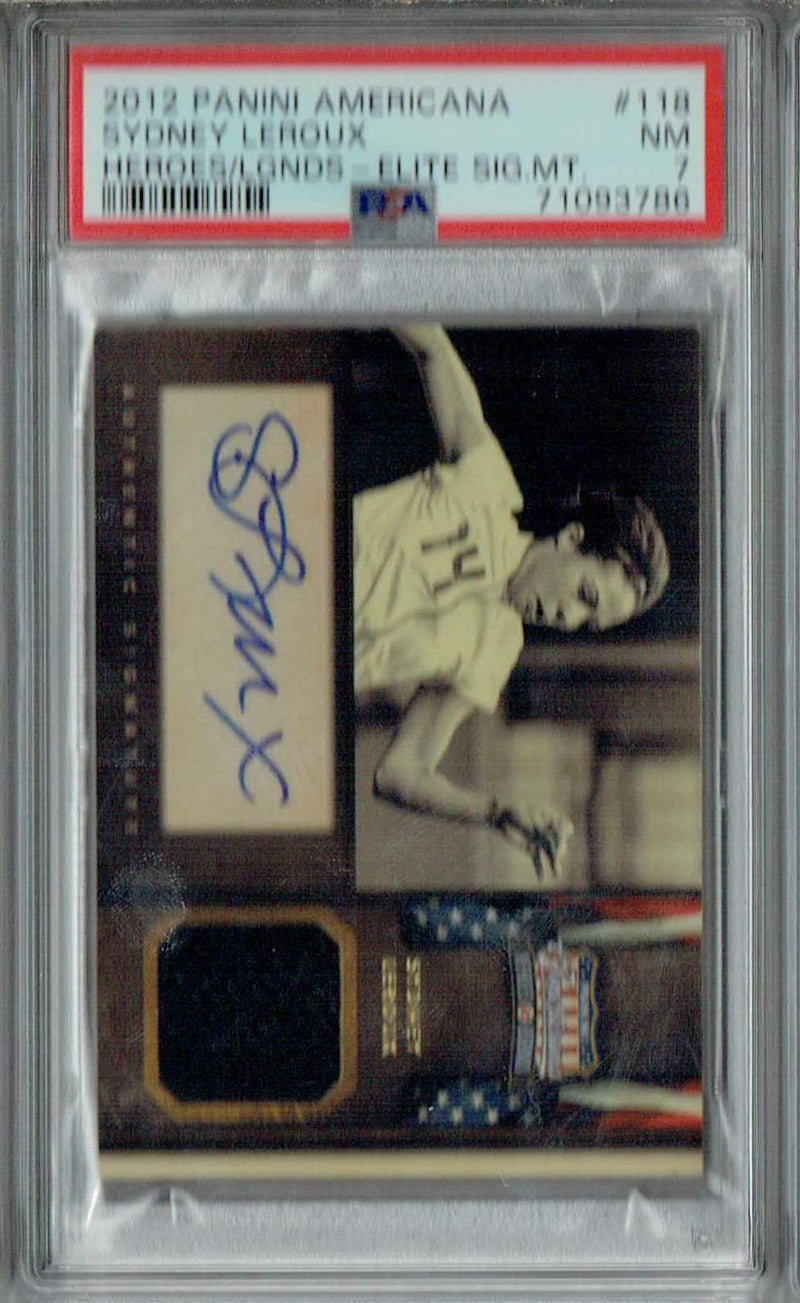 PSA 7 NM Sydney Leroux 2012 Panini Americana #118 Rookie Card Heroes/Legends Auto #27/49