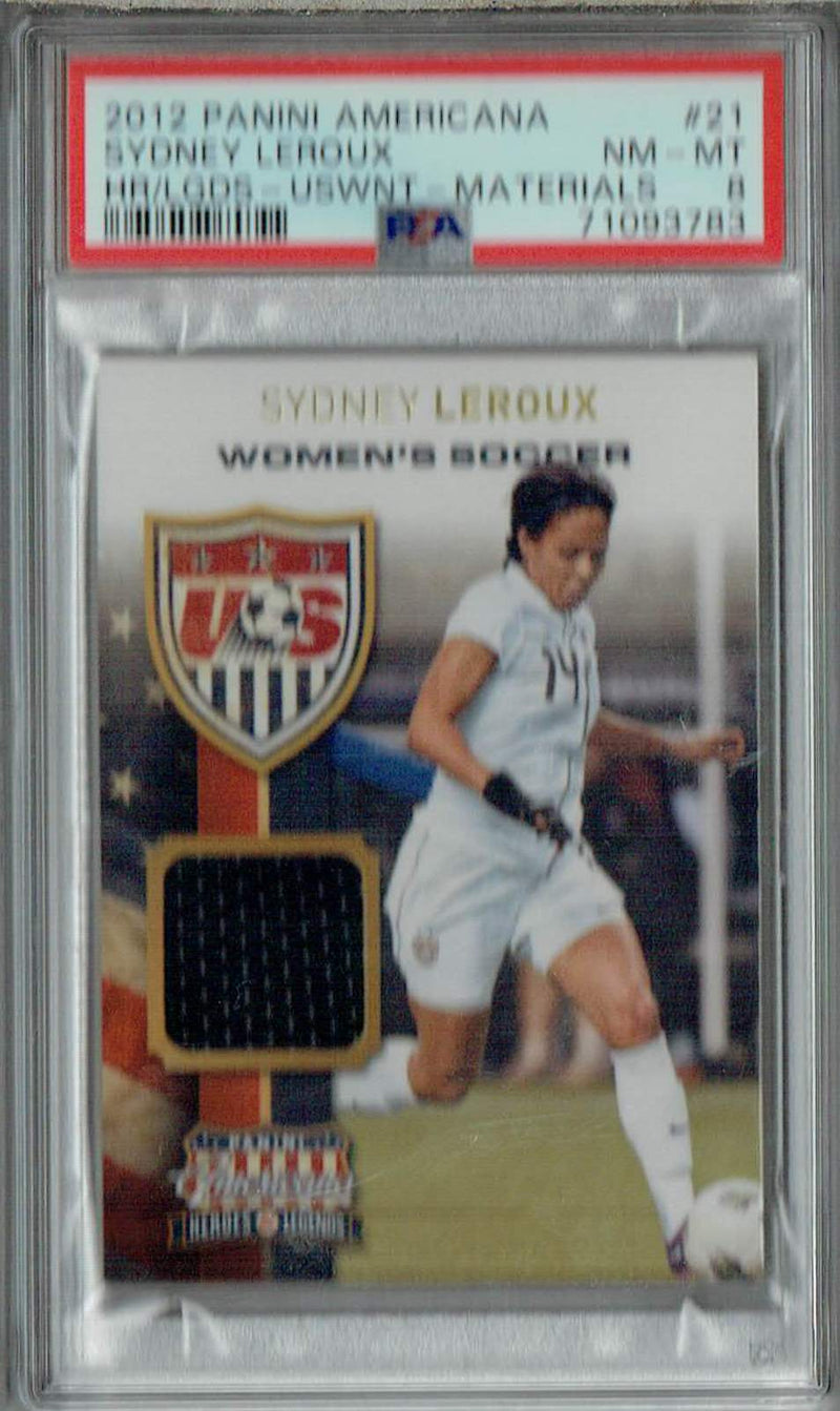 PSA 8 NM-MT Sydney Leroux 2012 Panini Americana #21 Rookie Card HR/LGDS-USWNT-Materials