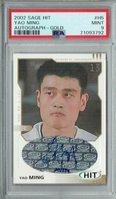 PSA 9 MINT Yao Ming 2002 Sage Hit #H5 Rookie Card Gold Auto #30/250