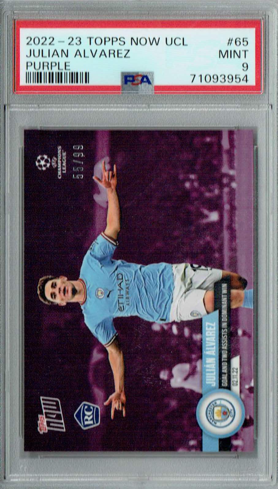 PSA 9 MINT Julian Alvarez 2022 Topps Now UCL #65 Rare Trading Card Purple  99 Made