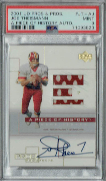 PSA 9 MINT Joe Theismann 2001 UD Pros & Pros #JT-AJ Rare Trading Card A Piece Of History Auto